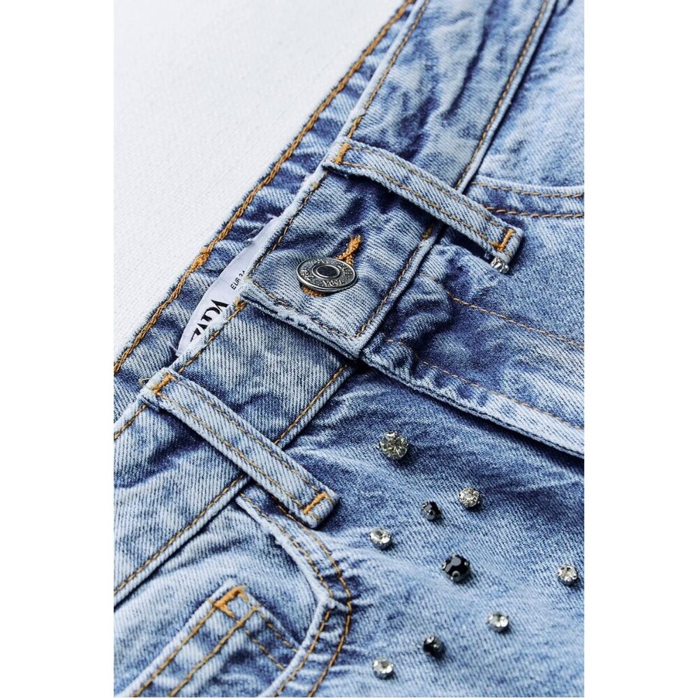 Straight-Cut High-Waist Jeans With Rhinestones From ZARA - Picture 12 of 16